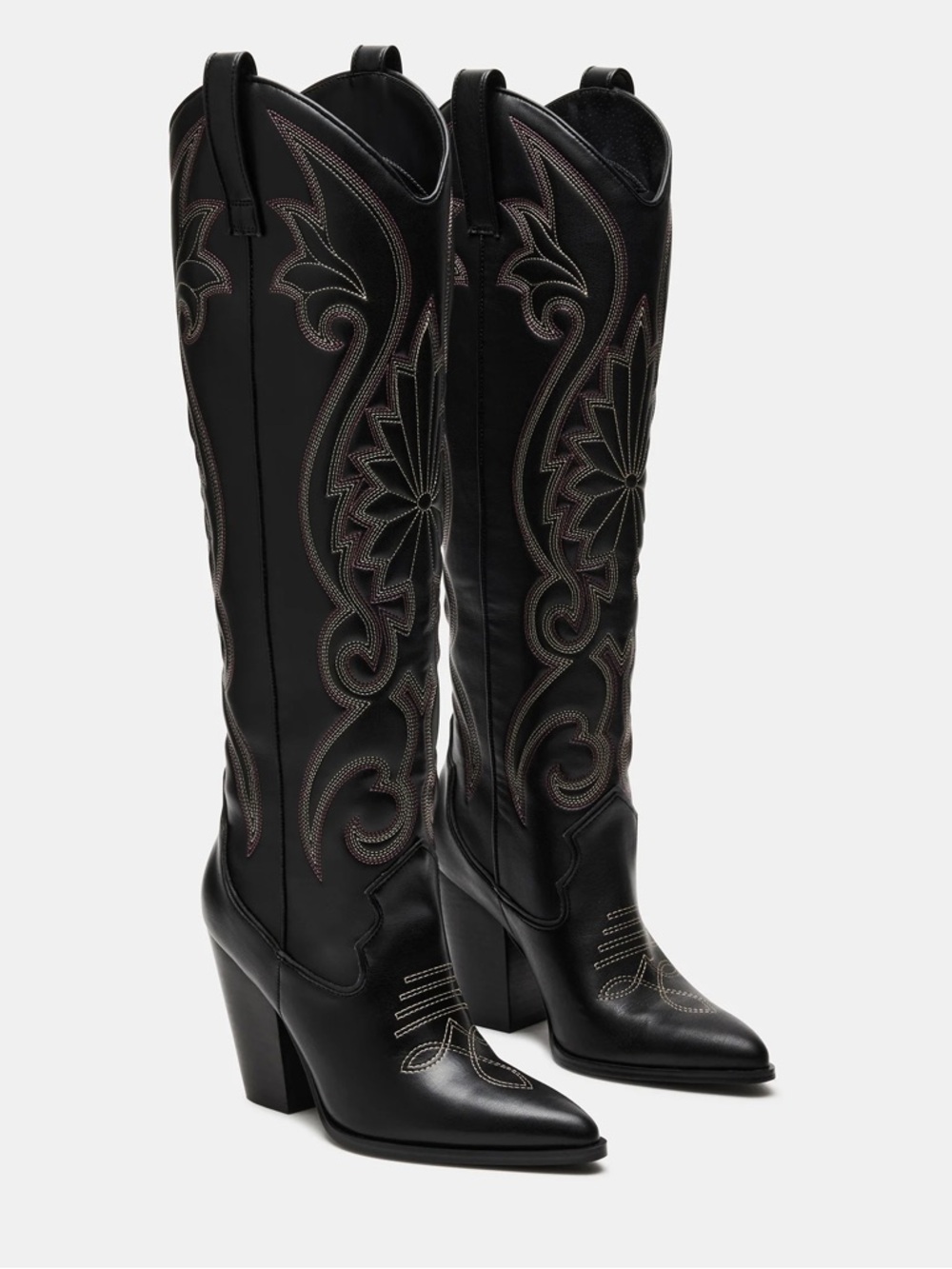 ❤️STEVE MADDEN LASSO - Women's Black Western-Style Leather Mid-Calf Boots 🤠